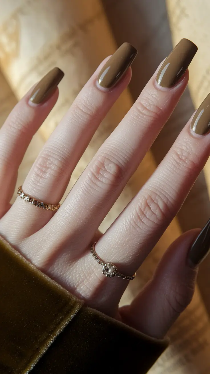 fall coffin nail designs autumn Olive Gloss with Fall Light