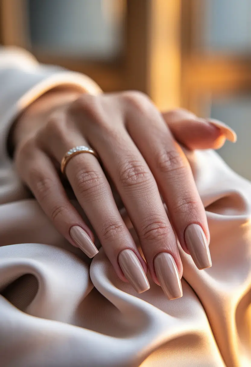 fall coffin nail ideas Champagne Silk Glaze