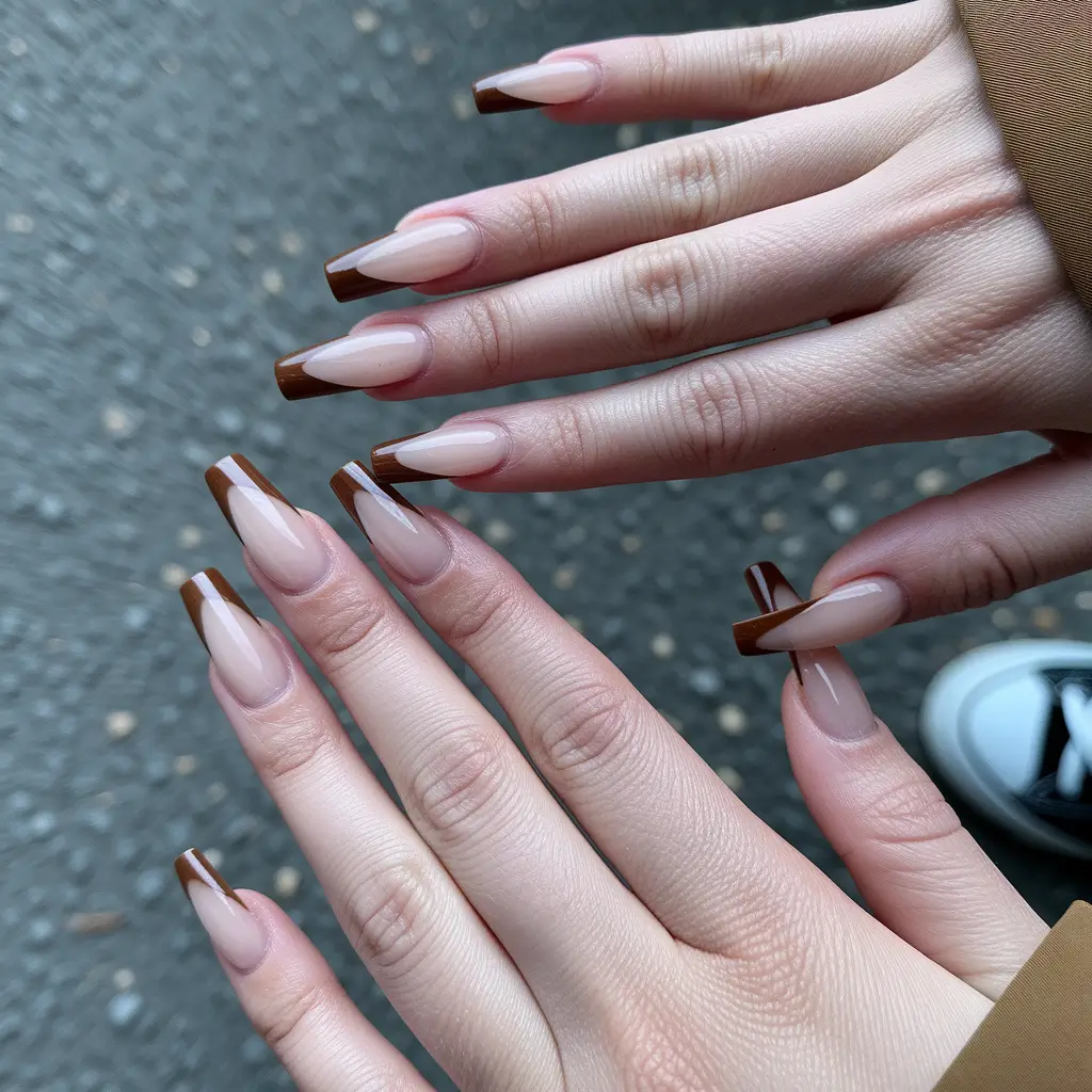 fall coffin nail ideas Coffee French Chic