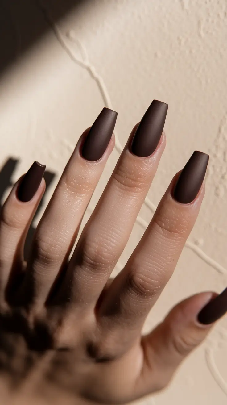 fall coffin nail ideas Espresso Velvet Matte