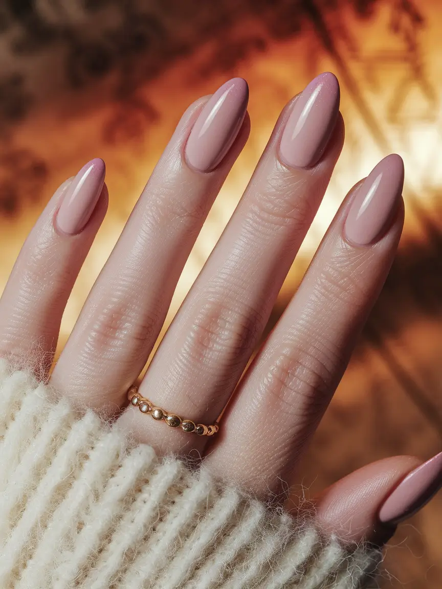fall colors for nails light Soft Pink Almond with a Hint of Sparkle