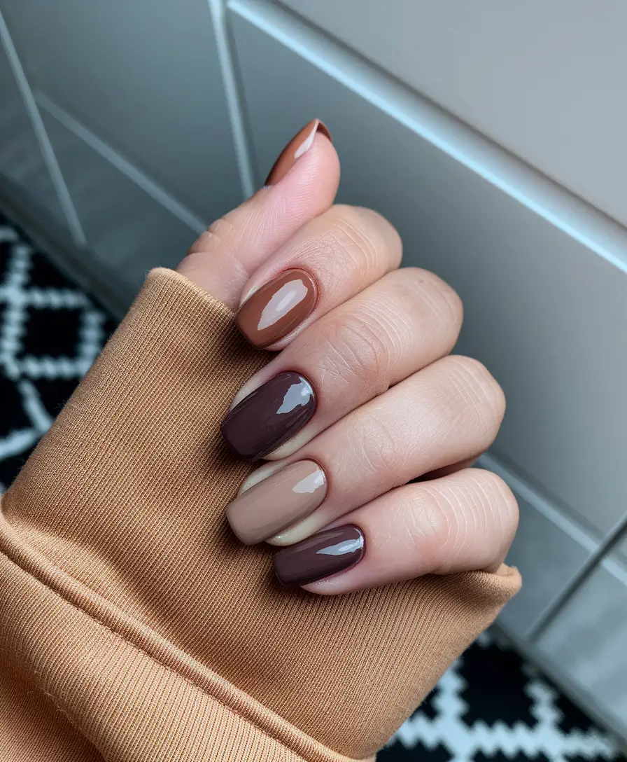 fall colors for nails brown Cocoa Ombré Tones on Short Nails