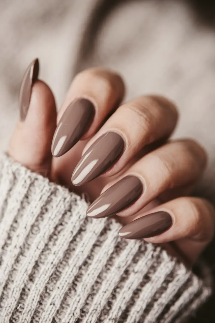 fall colors for nails gel Coffee-Toned Almond Gloss