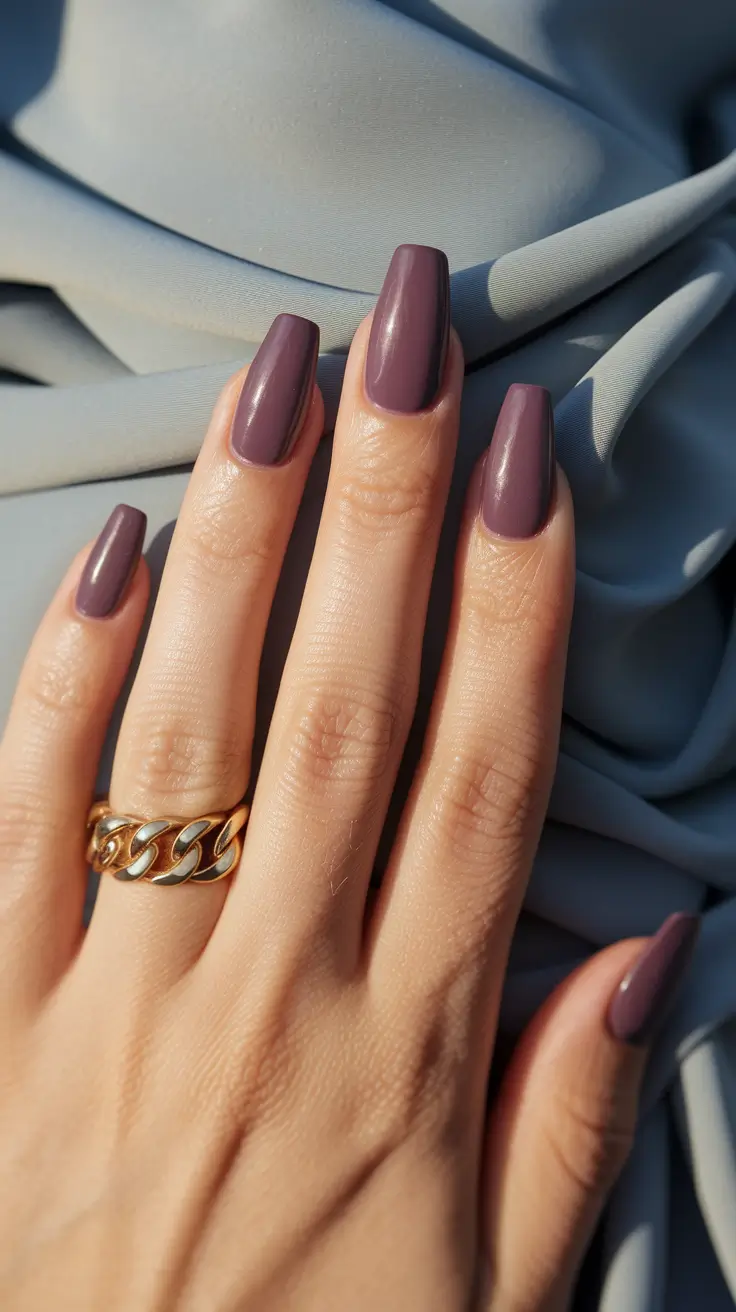 fall colors for nails acrylic Chic Eggplant Mauve with a Glossy Finish