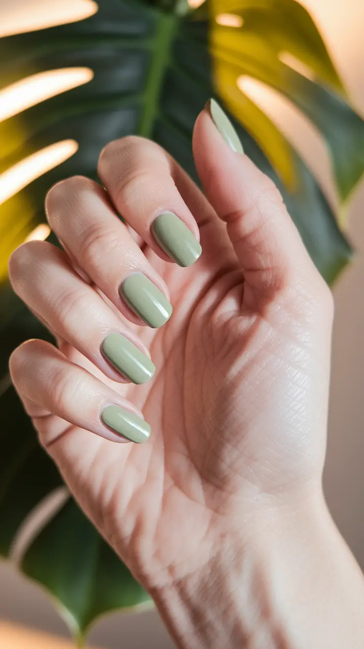 fall colors for nails green Muted Sage Green for a Soft Statement