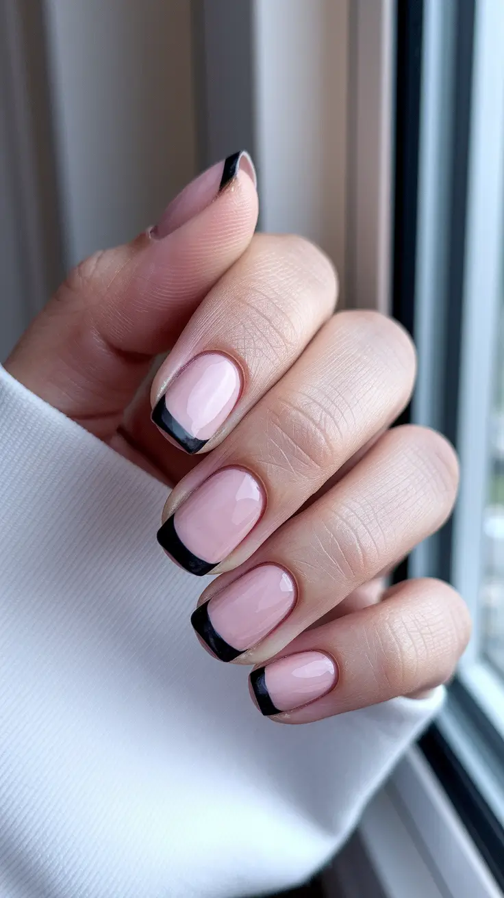 fall french tip nails short Bold Black French with a Sleek Edge