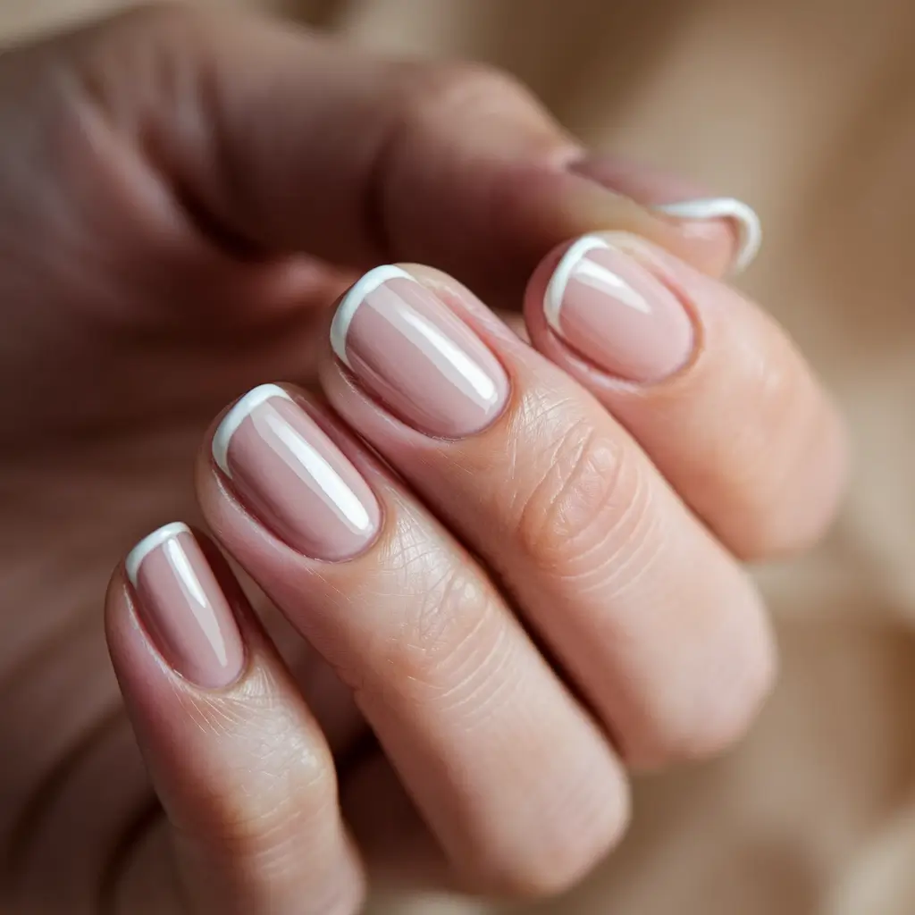 fall french tip nails designs short Fine White Lines on Short Natural Nails