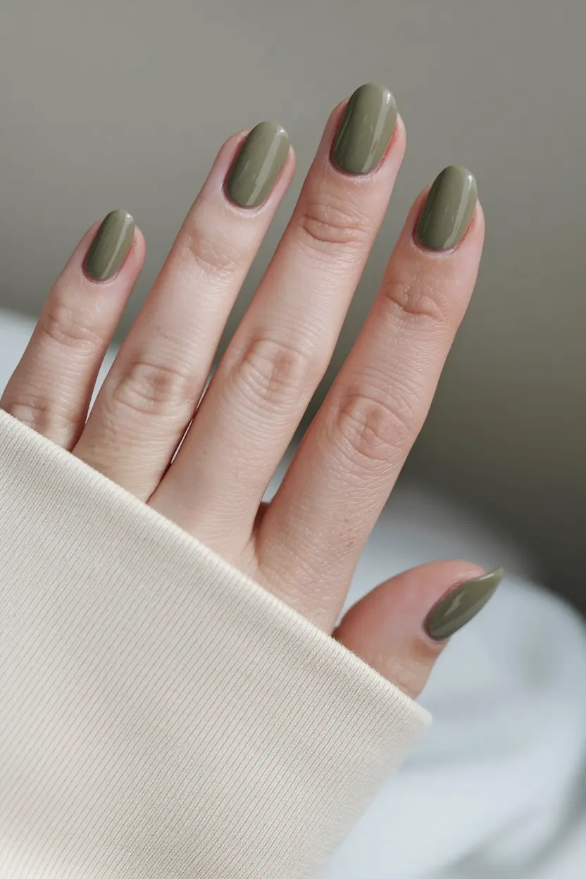 fall green nails short Muted Olive Everyday Classic