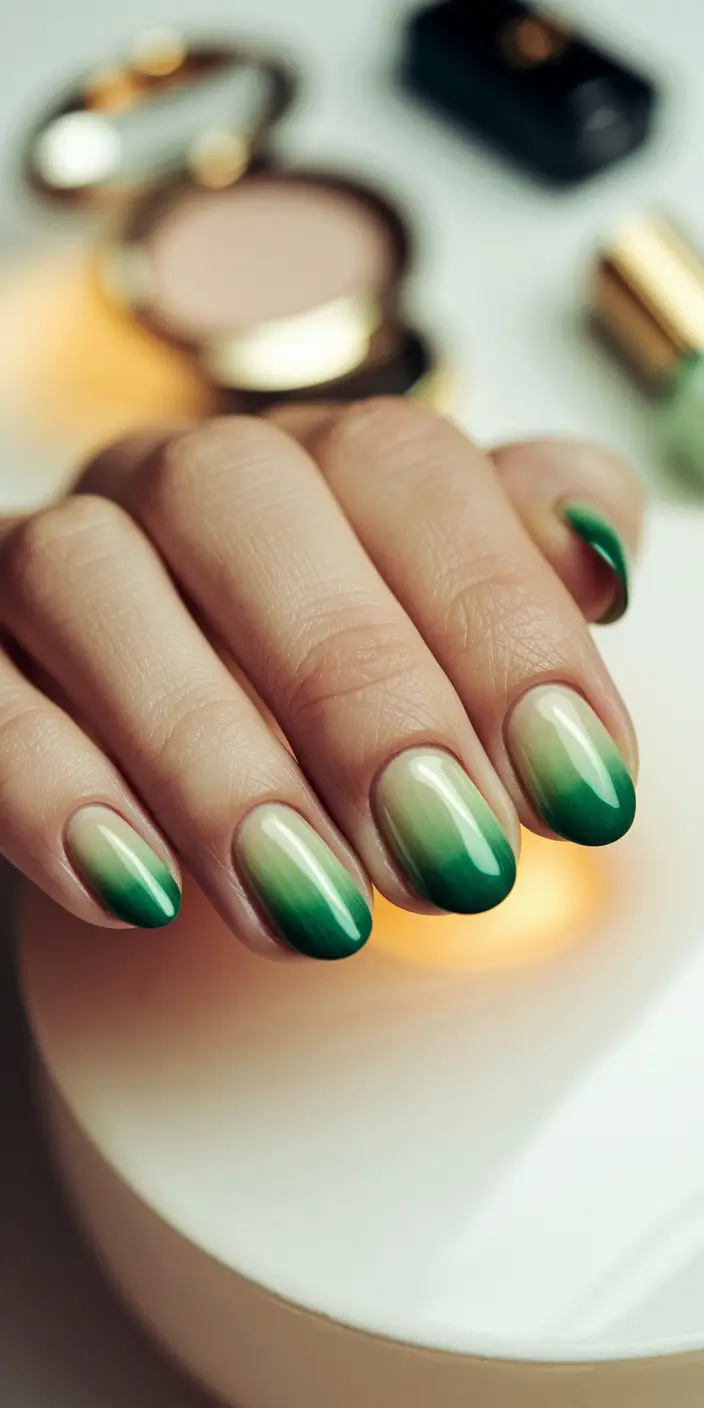 fall green nails french tip Gradient Green French Fade