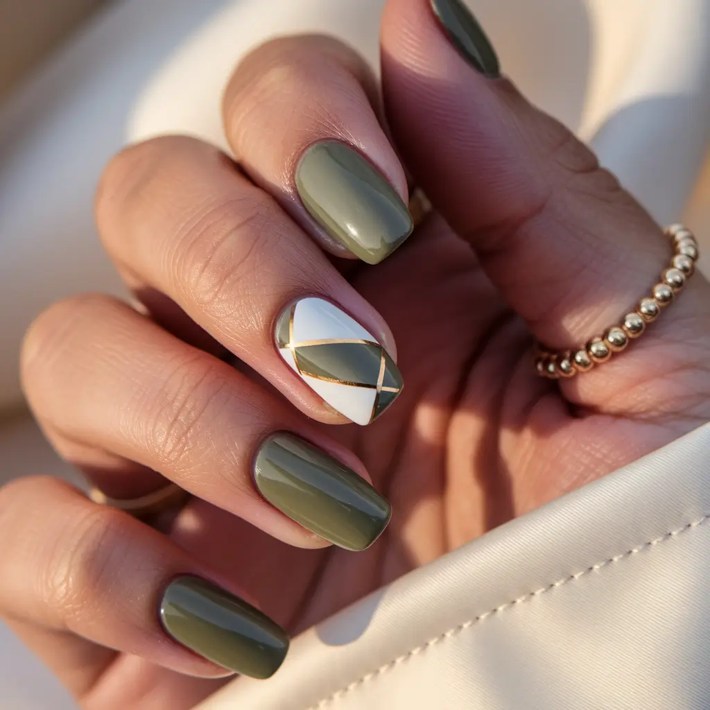 fall green nails art designs Modern Argyle Accent with Olive Green