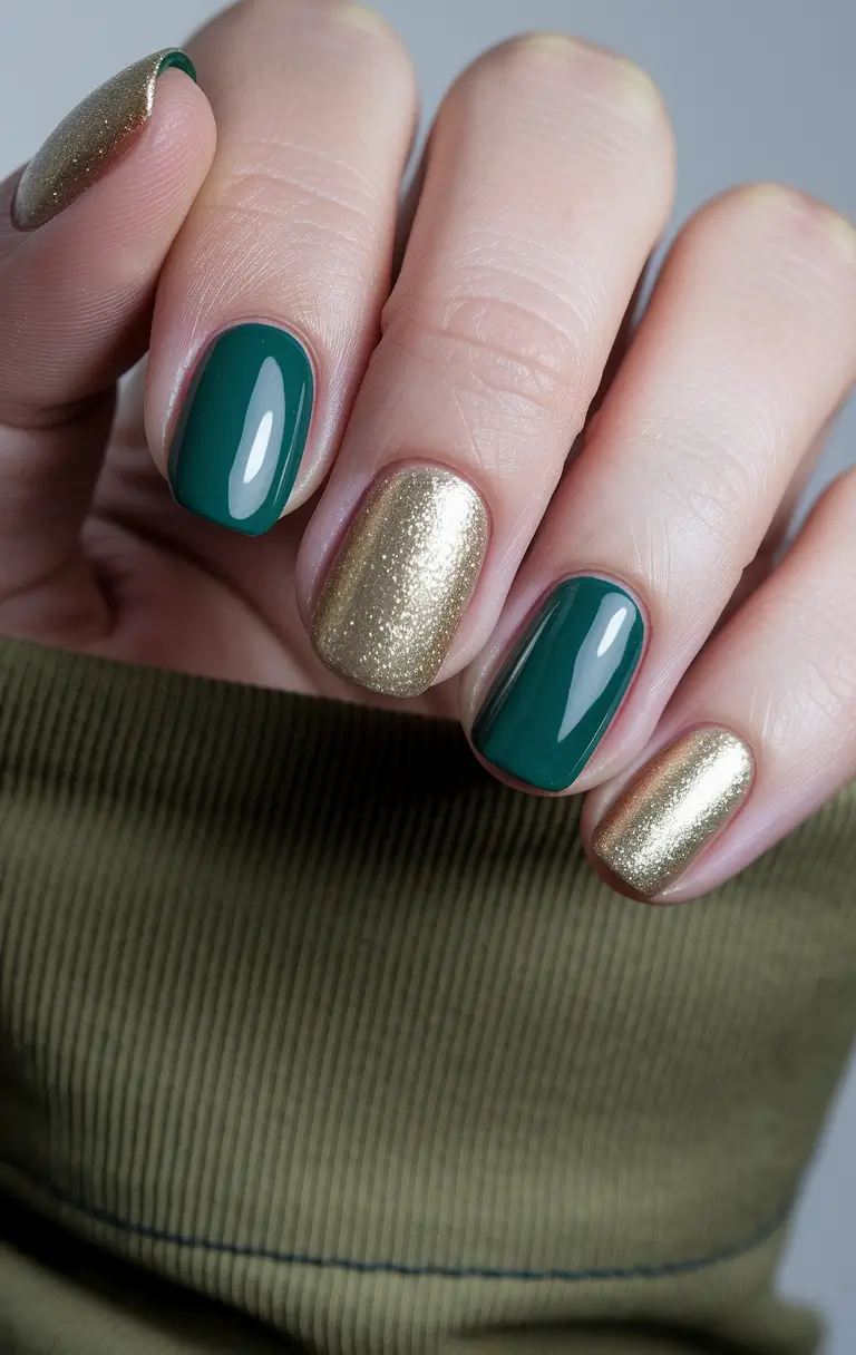 fall green nails gold Emerald & Gold Luxe Combo