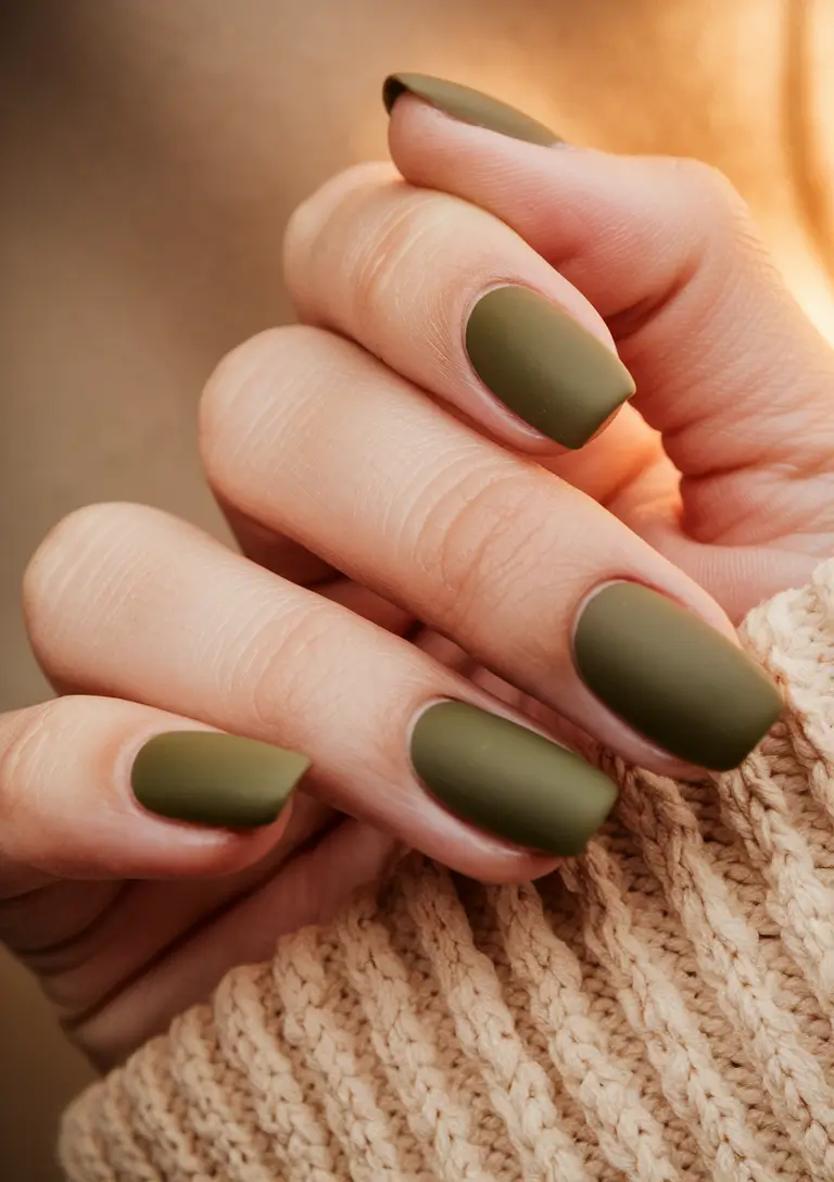 fall green nails matte Earthy Olive Matte Neutrals