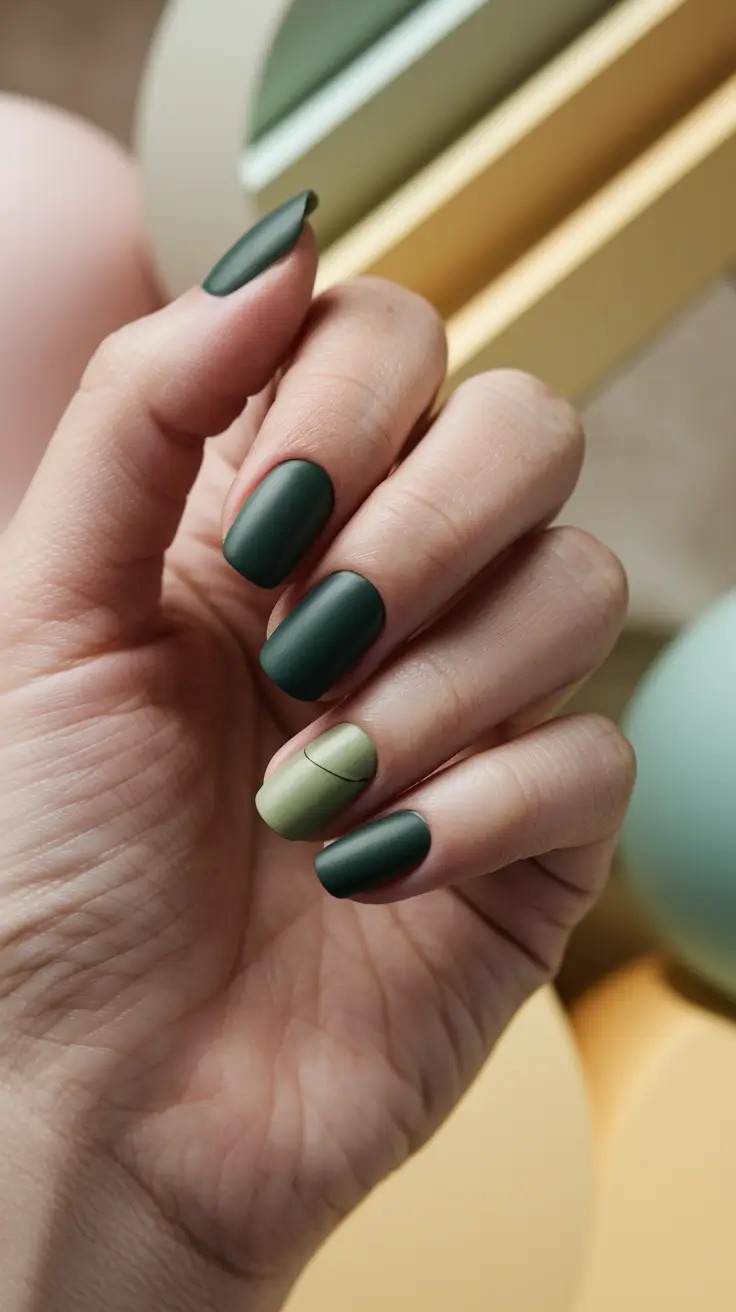 Trendy Fall Green Nail Designs 2025 for a Chic Matte Look