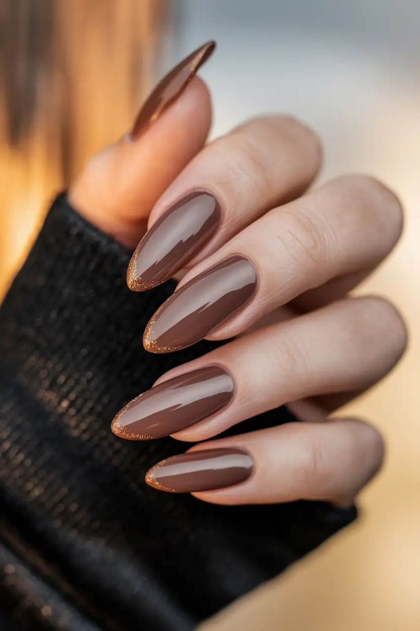 fall manicure – Mocha Glaze with Gold-Kissed Micro French