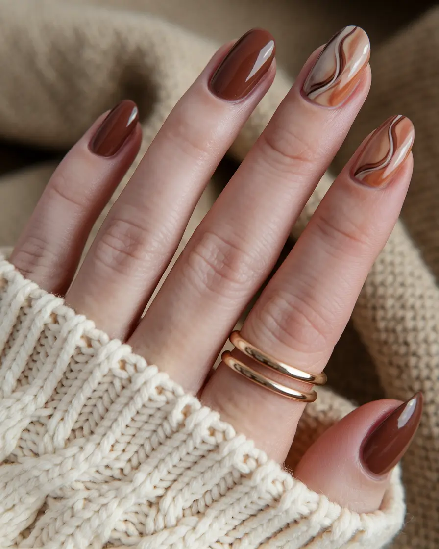 Stylish Fall 2025 Manicure Ideas – Latte Marble Mix
