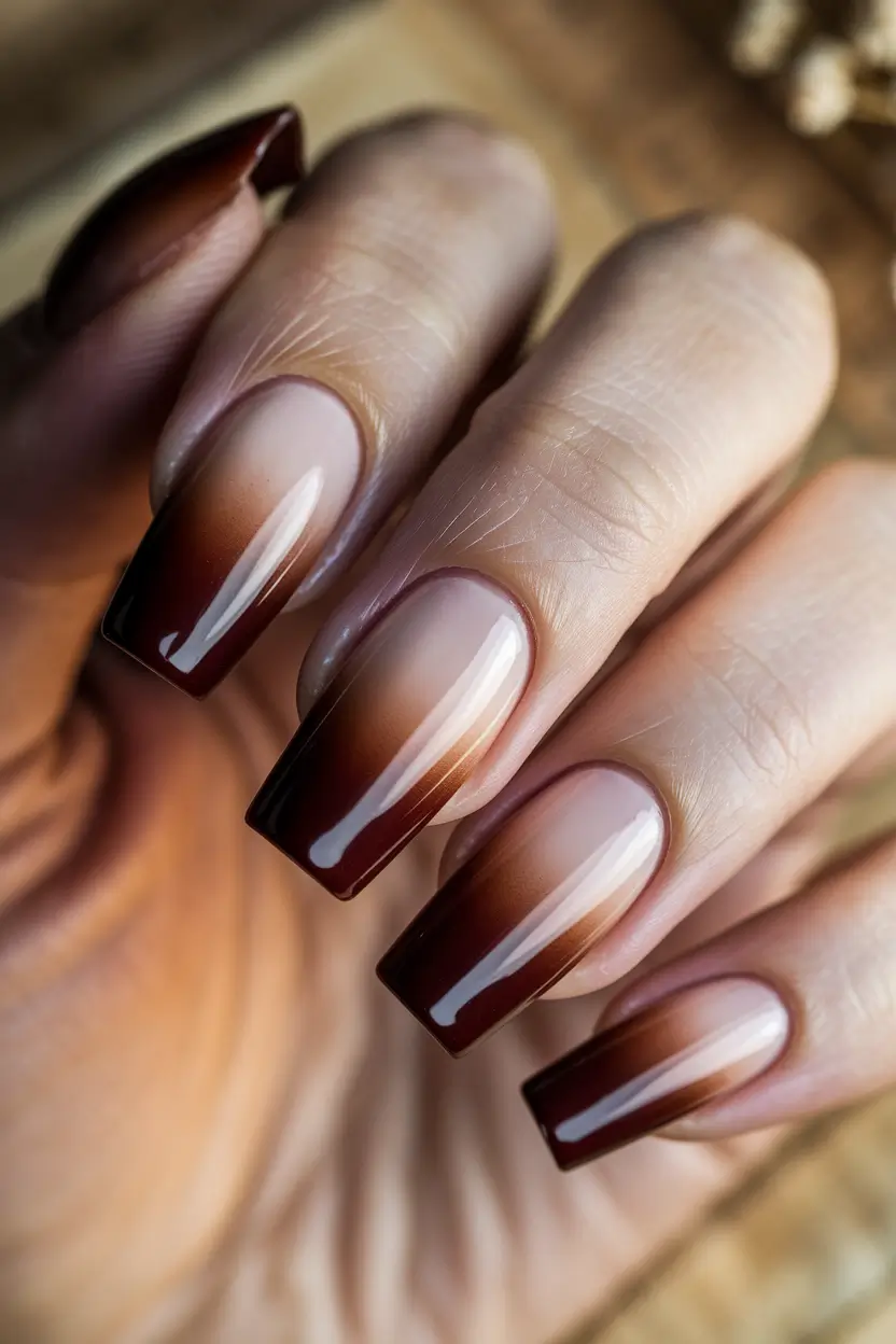 Stylish Fall 2025 Manicure Ideas – Chocolate Fade French