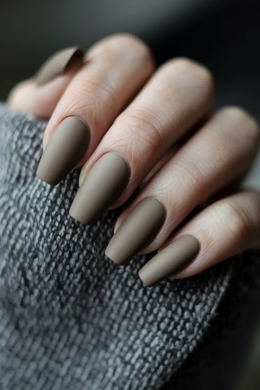 fall manicure – Olive Cashmere Matte Coffin