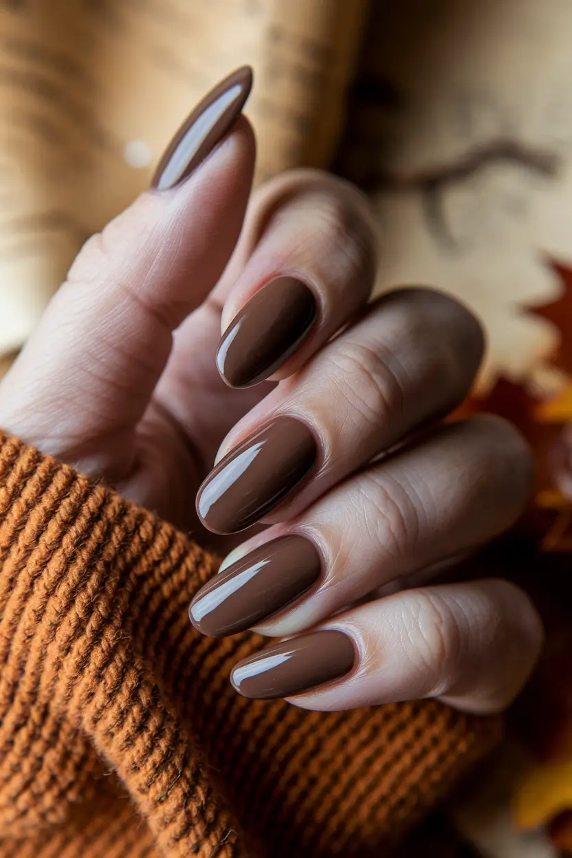 Stylish Fall 2025 Manicure Ideas – Cozy Mocha Shine