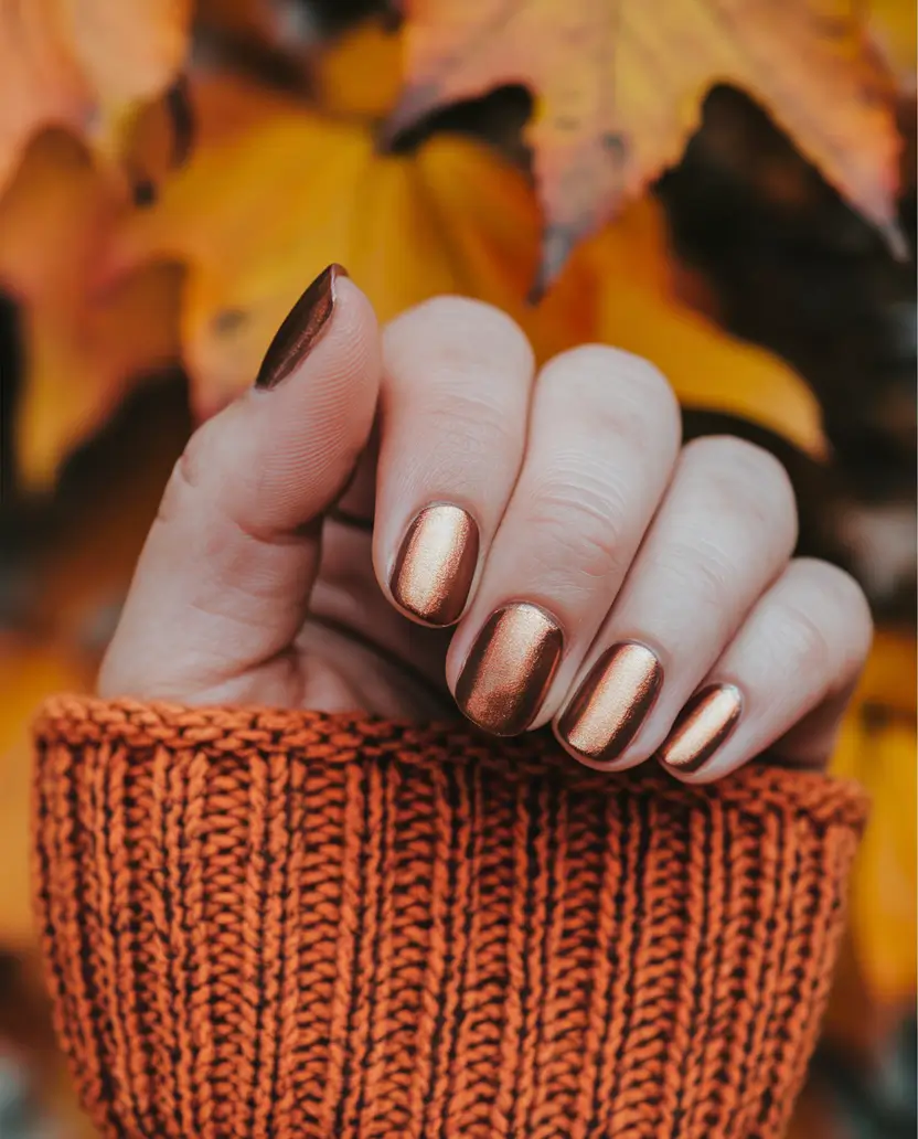 Stylish Fall 2025 Manicure Ideas – Molten Copper Shorties