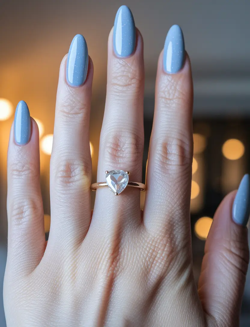 Fall Nail Colors 2025: Ideas for Women Over 40 + Smoky Periwinkle Almond with Micro-Shimmer