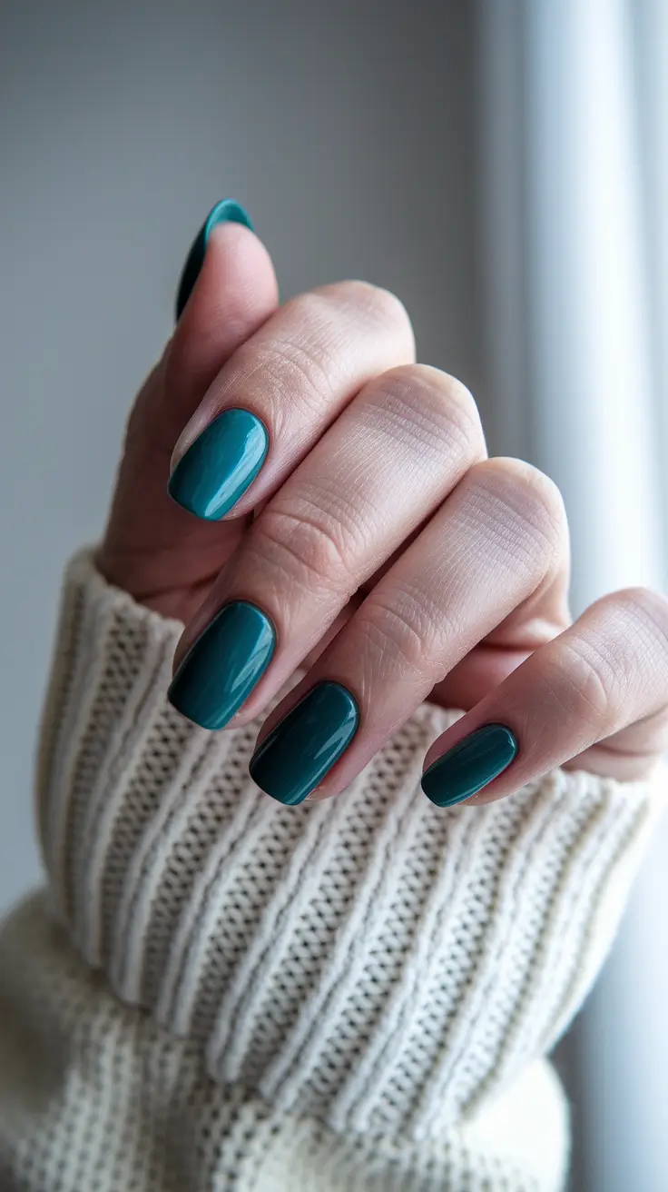 Fall Nail Colors 2025: Ideas for Women Over 40 + Evergreen Teal on Clean Short Square