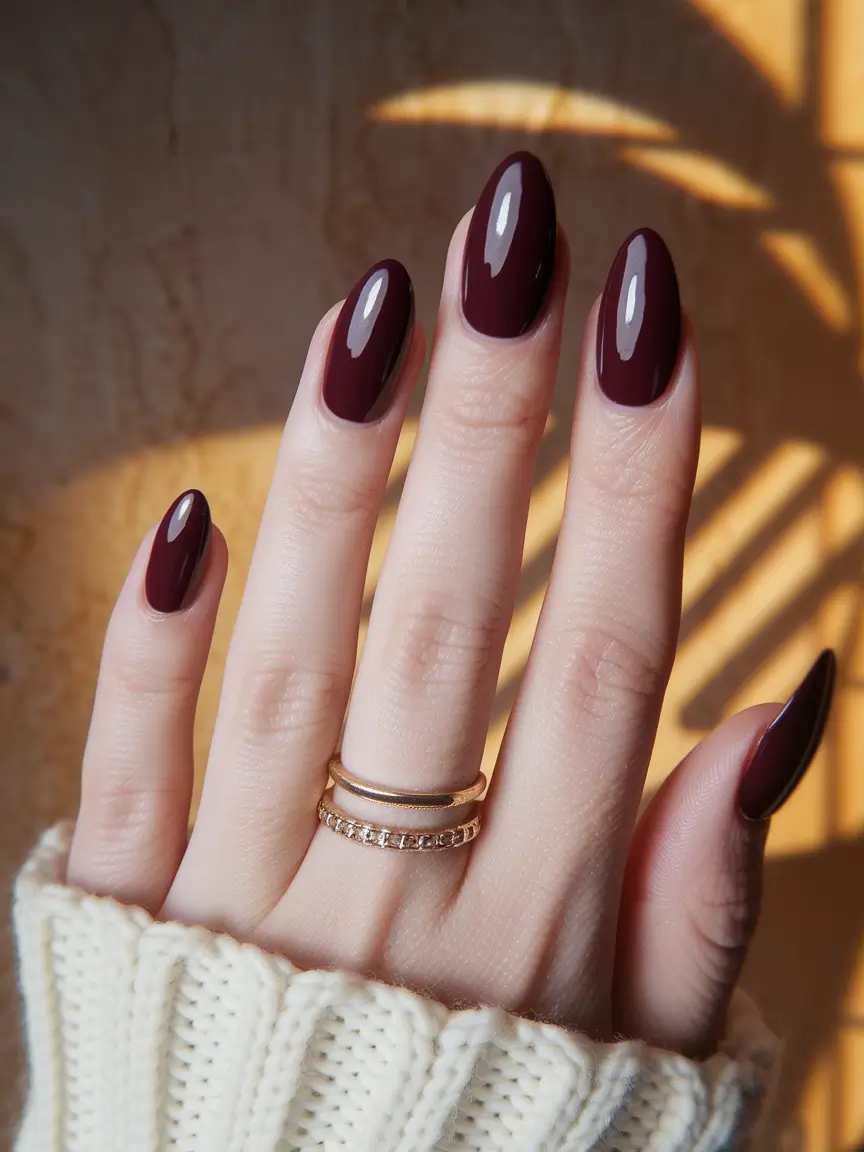 Fall Nail Colors 2025: Ideas for Women Over 40 + Black-Cherry Almond with High Gloss