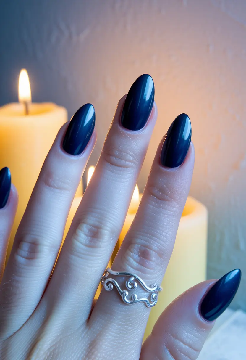 Fall Nail Colors 2025: Ideas for Women Over 40 + Midnight Navy on Tapered Almond