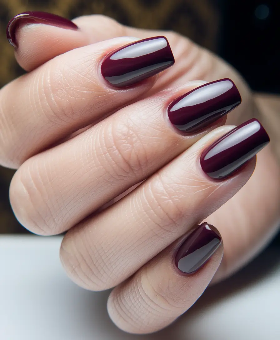 Fall 2025 Nail Color Ideas for Women Over 50 - Cabernet Creme on Short Squoval