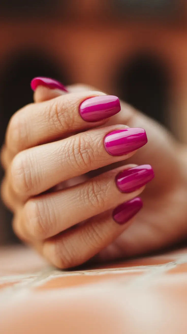 Fall 2025 Nail Color Ideas for Women Over 50 - Vivid Berry Magenta, Glassy Finish