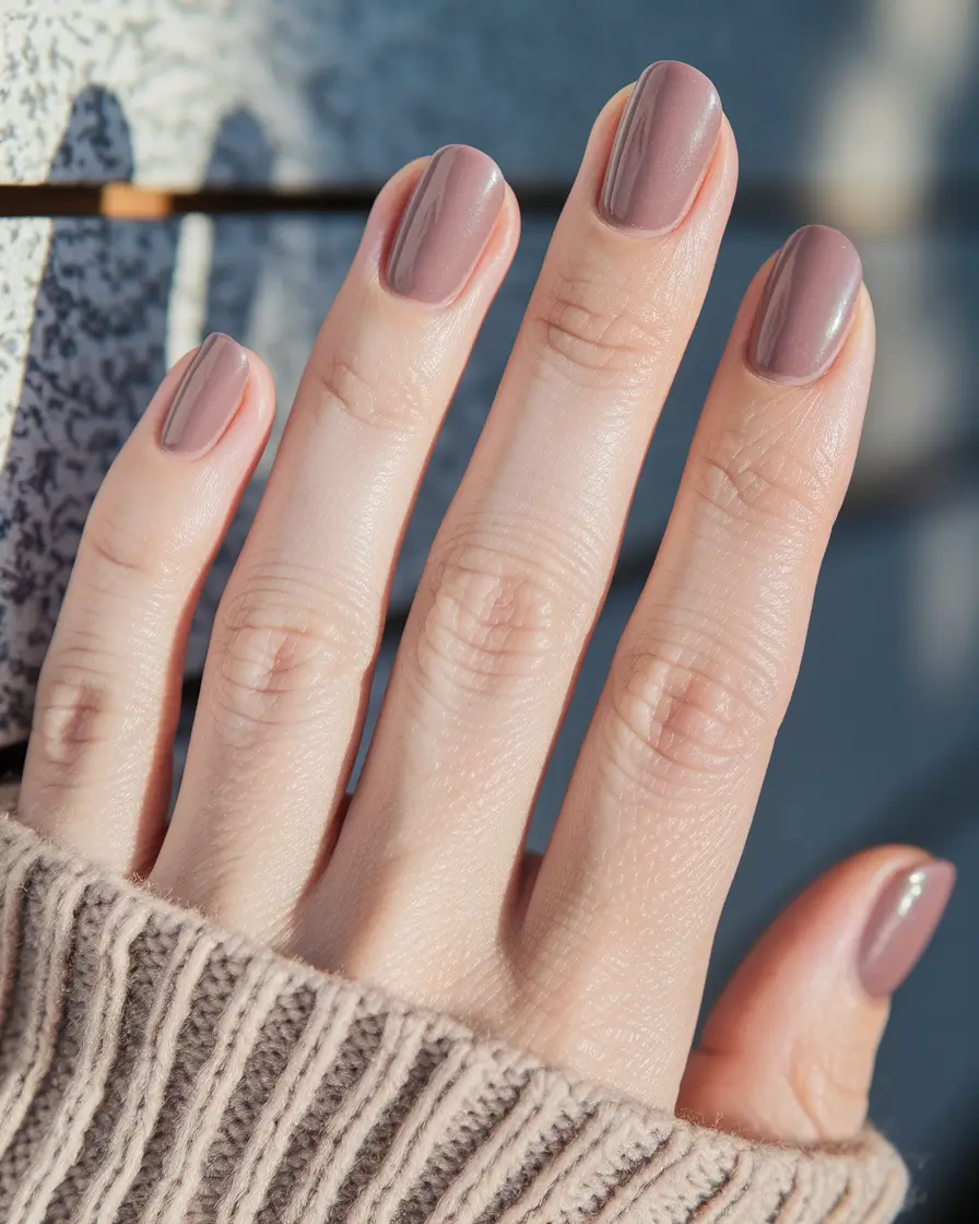 Fall 2025 Nail Color Ideas for Women Over 50 – Rosy-Mauve Latte on Short Ovals