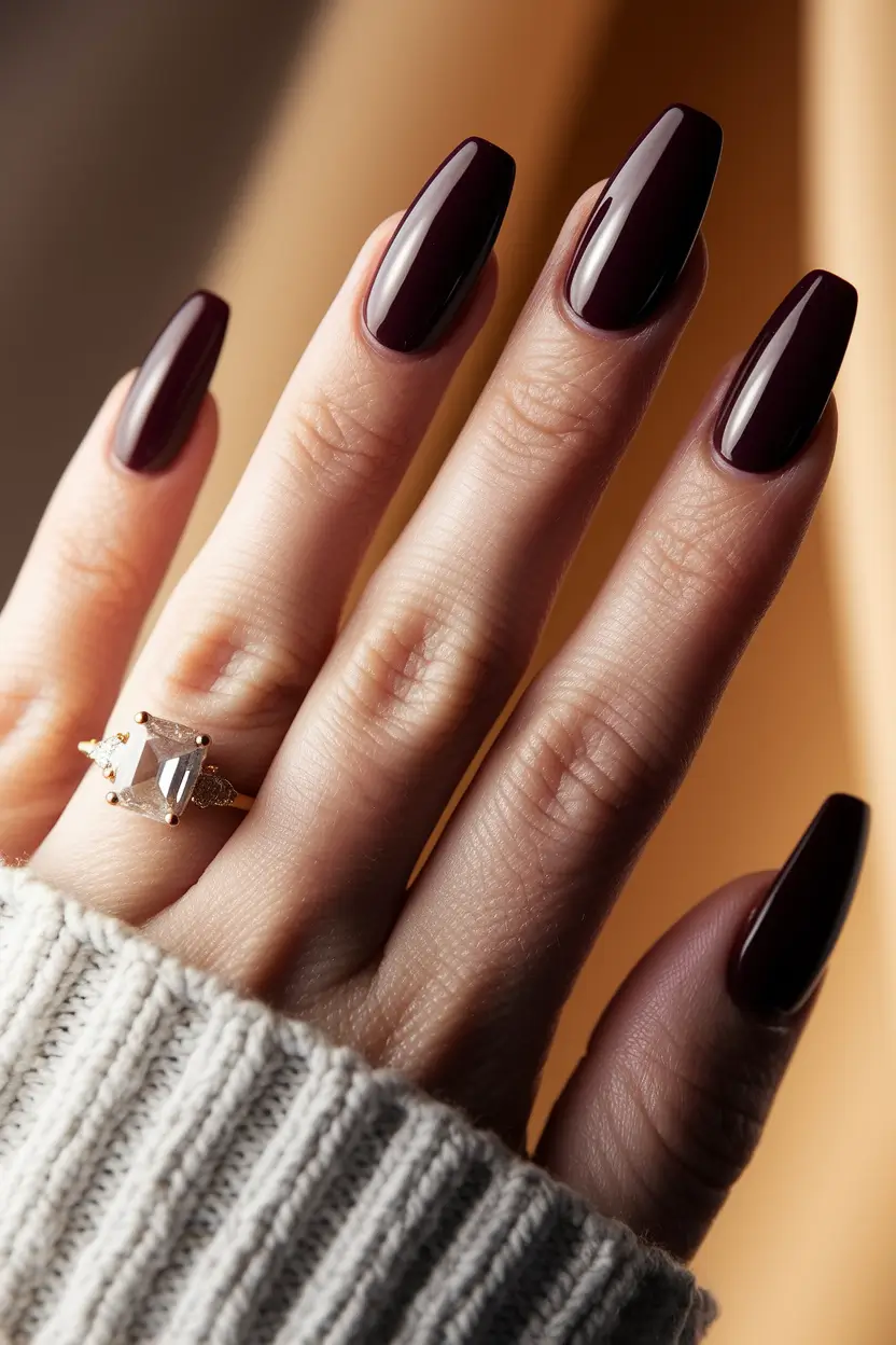 Fall 2025 Nail Color Ideas for Women Over 50 – Vampy Merlot Coffins