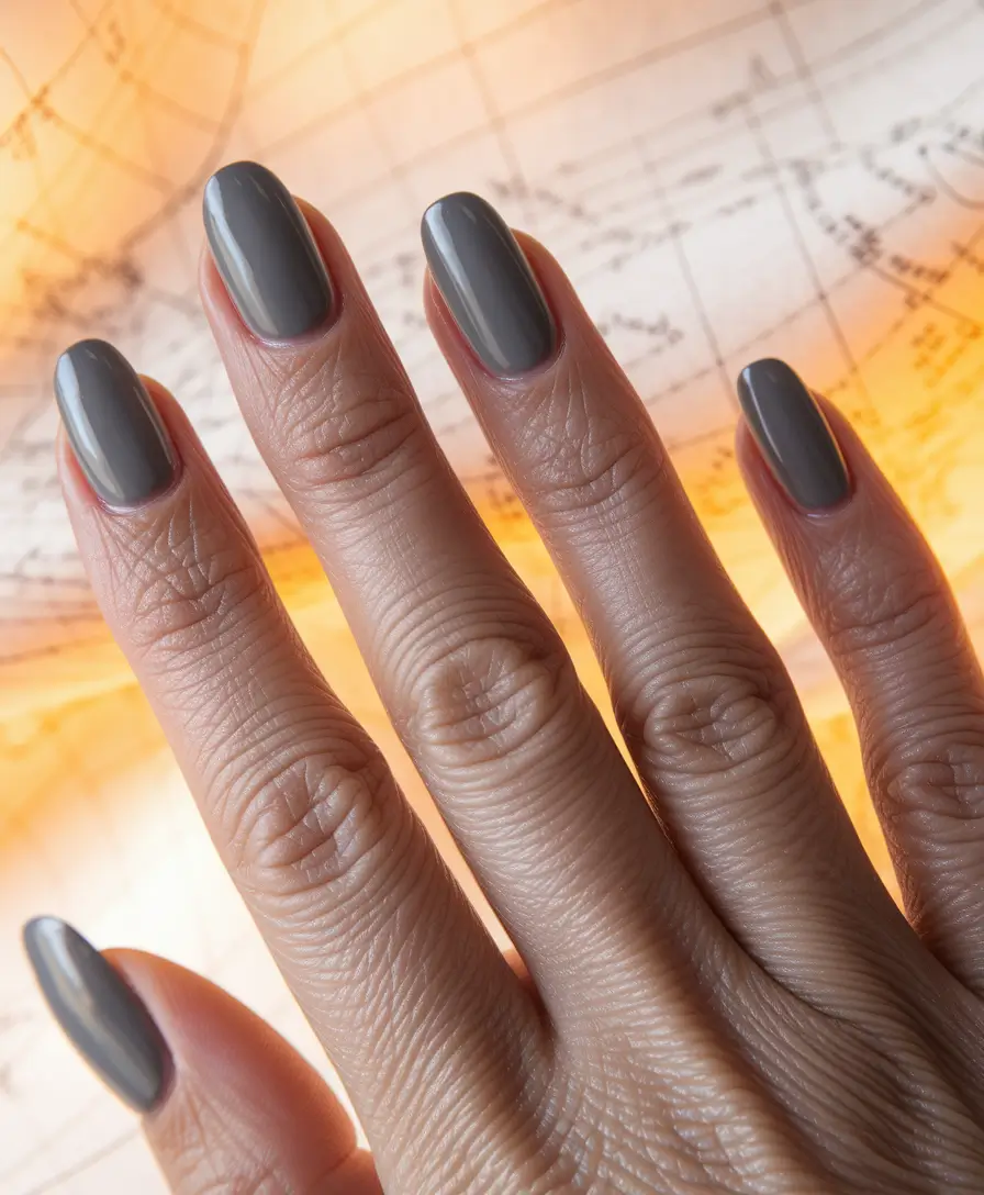 Fall 2025 Nail Color Ideas for Women Over 50 - Smoky Cashmere Gray, Gloss or Matte