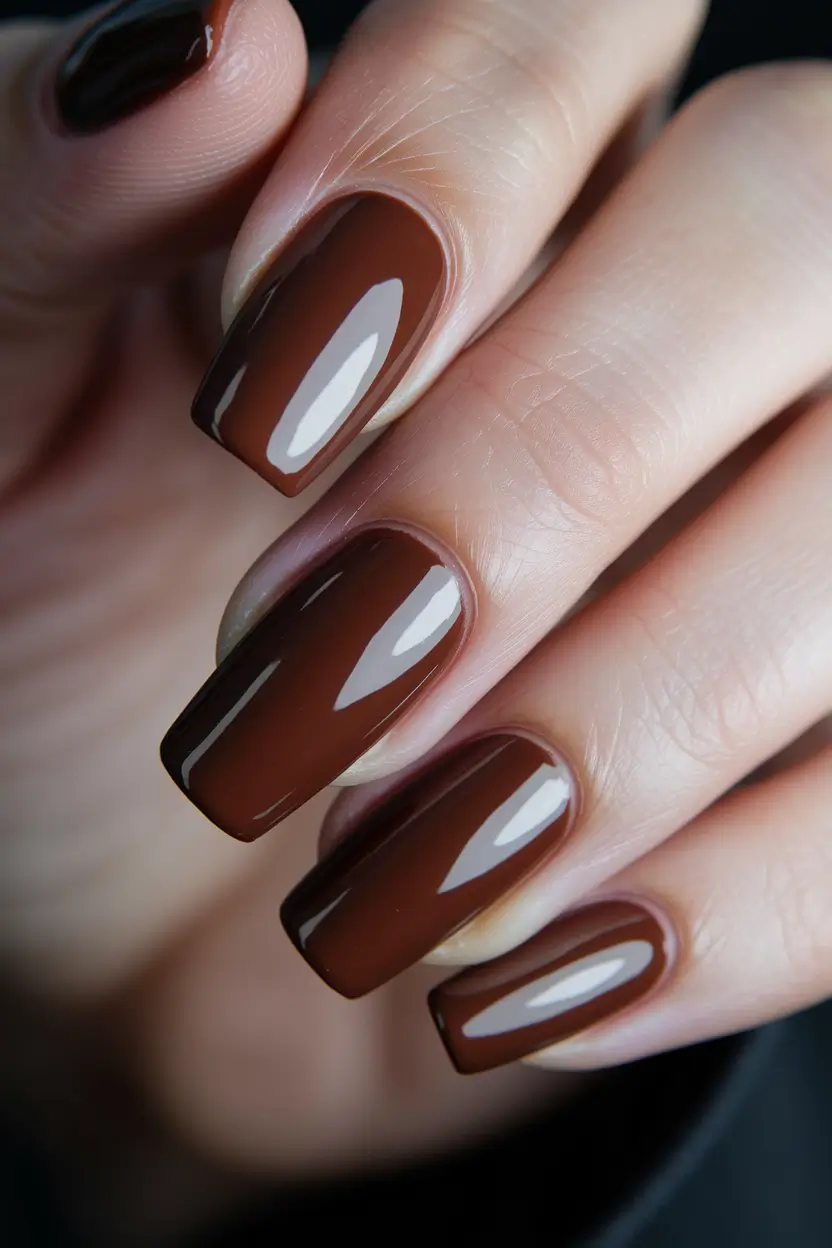 Fall 2025 Nail Color Ideas for Women Over 50 – Rich Cocoa Squares