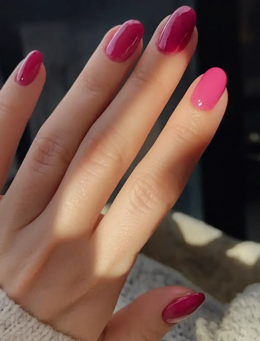 Fall 2025 Nail Color Ideas for Women Over 50 – Berry-Pink Duo on Soft Rounds