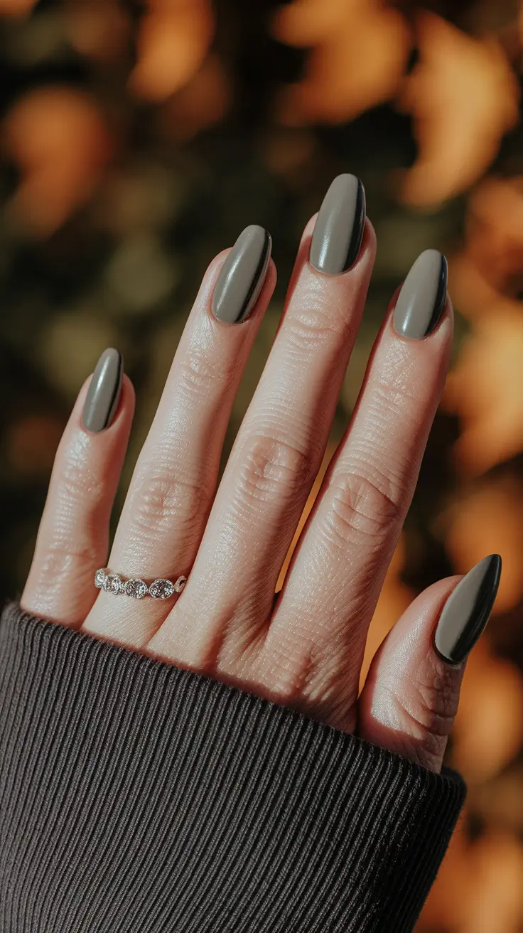 Fall 2025 Nail Color Ideas for Women Over 50 – Mushroom Taupe Almonds