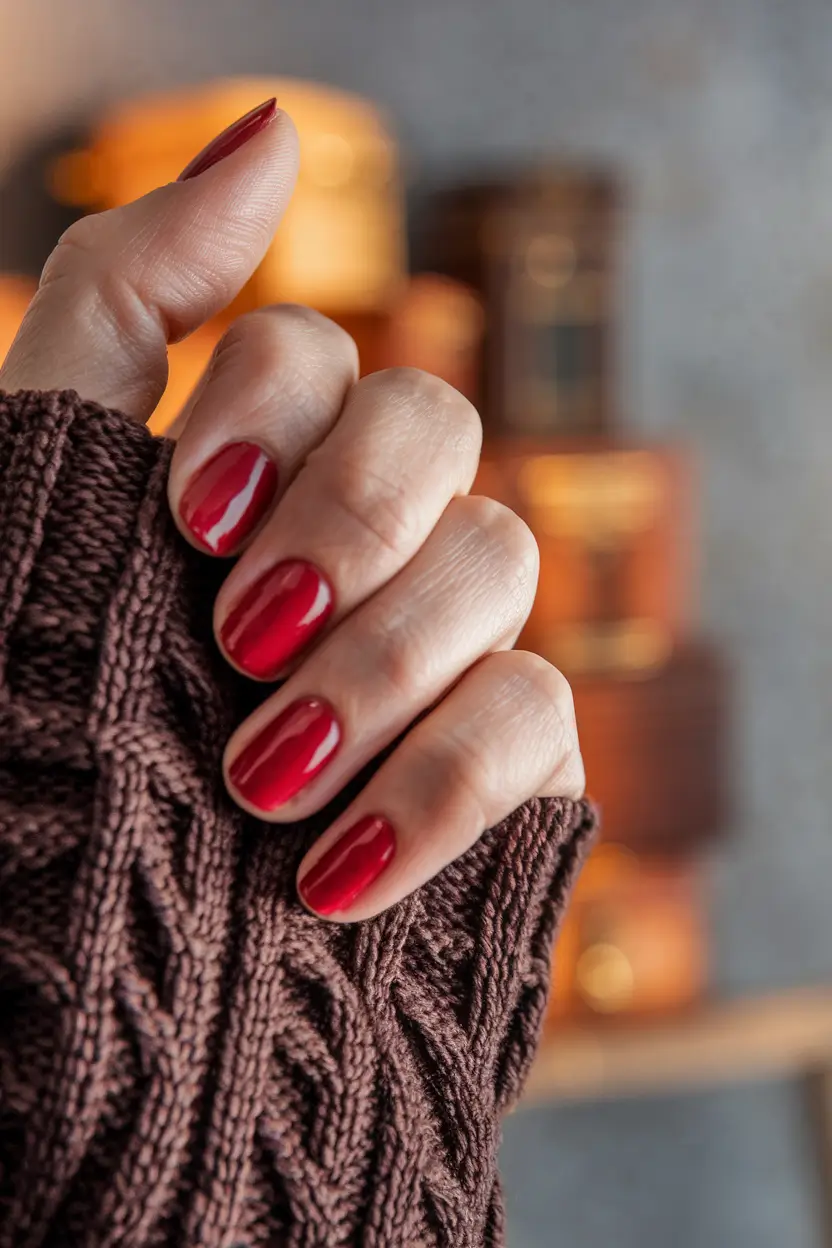 Best Fall 2025 Nail Color Ideas for Women Over 60 — Classic Cranberry Round — The Little Red That Loves Sweaters