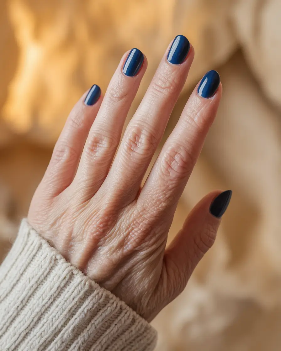 Best Fall 2025 Nail Color Ideas for Women Over 60 — Midnight Navy Ovals — Polished, Modern, and Power-Cool