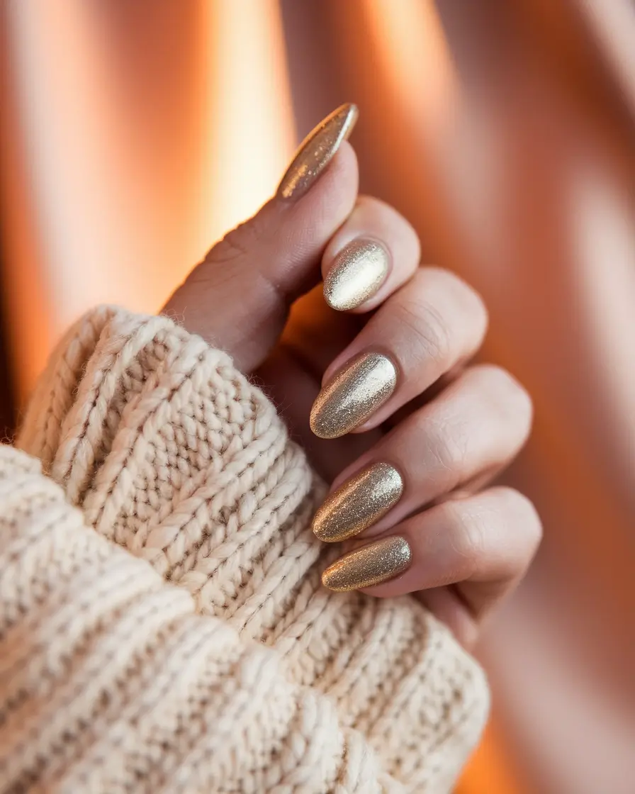 Best Fall 2025 Nail Color Ideas for Women Over 60 – Gilded Champagne Shimmer