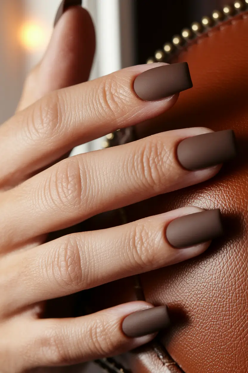 Best Fall 2025 Nail Color Ideas for Women Over 60 – Matte Mocha Squares