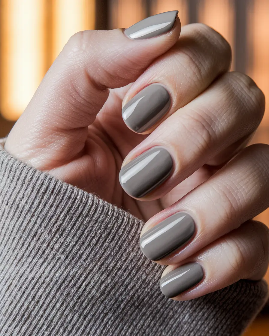 Best Fall 2025 Nail Color Ideas for Women Over 60 — Mushroom Taupe — Short, Rounded, Effortlessly Chic