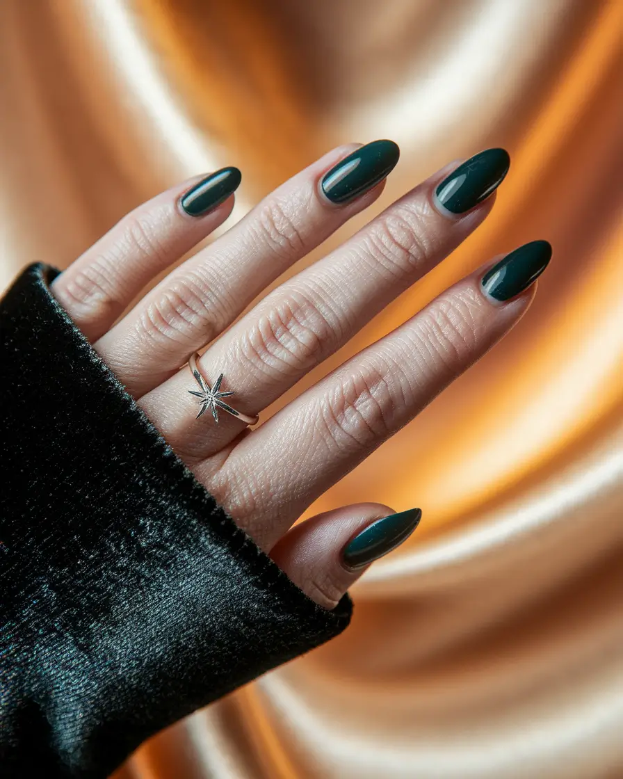 Best Fall 2025 Nail Color Ideas for Women Over 60 — Deep Forest Crème — Jewel-Tone Minimalism