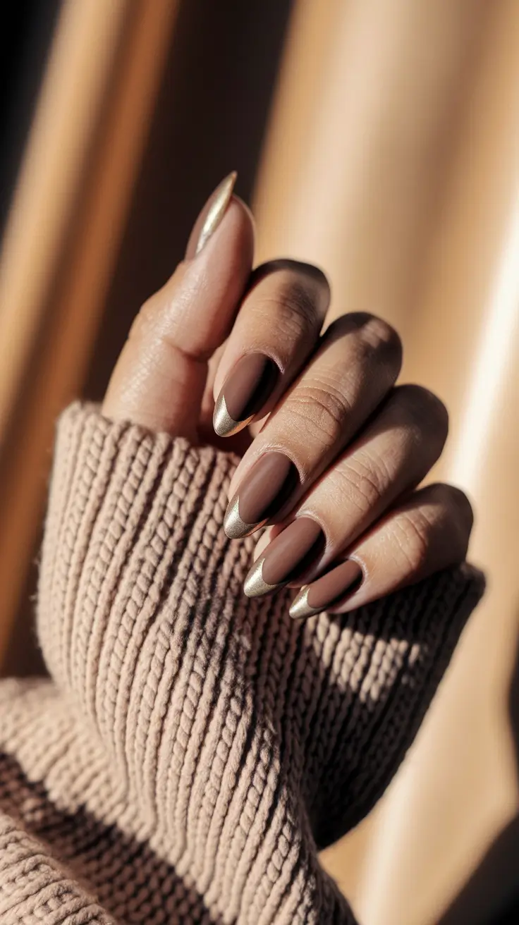fall nail colors for brown skin - Chrome-Dipped Cocoa French