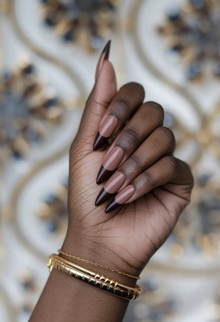fall nail colors for brown skin - Dark-Chocolate French on Nude