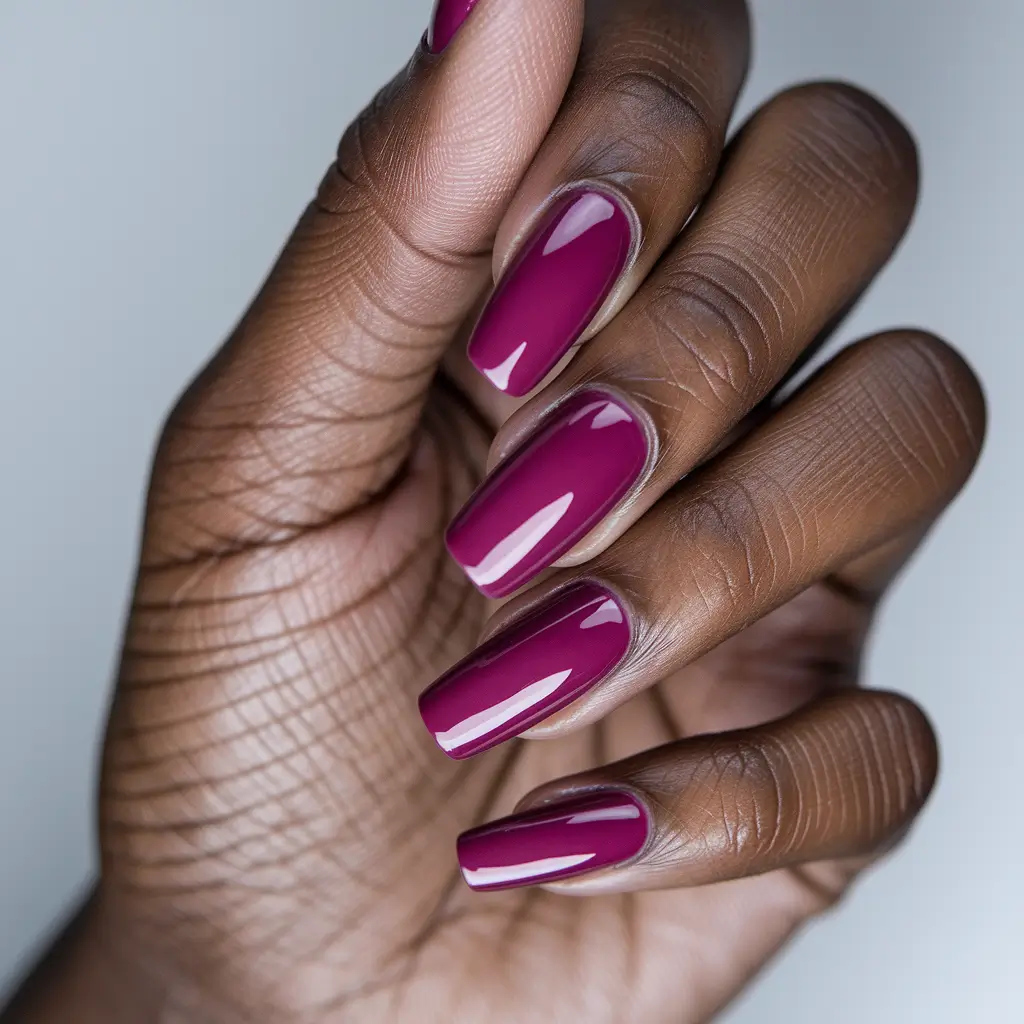 fall nail colors for brown skin - Raspberry-Fushia Square, Statement Without Screaming