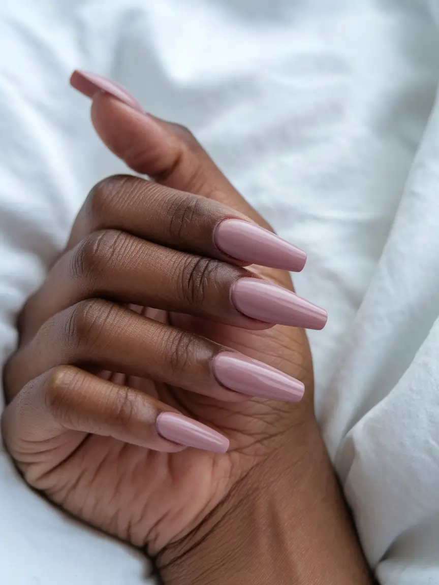 fall nail colors for brown skin - Muted Mauve Long Square, Cashmere Neutral
