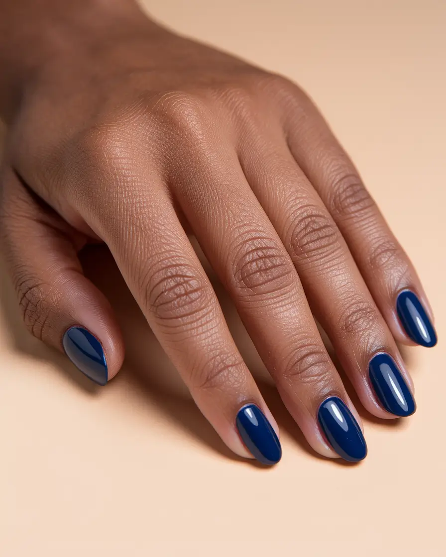 fall nail colors for brown skin - Inky Navy Short Oval, Sweater-Weather Blue