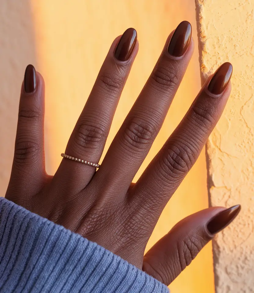 fall nail colors for brown skin - Caramel-Espresso Oval