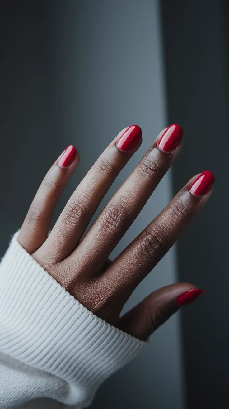 Trendy Fall 2025 Nail Colors for Dark Skin — Classic Cherry Rounds