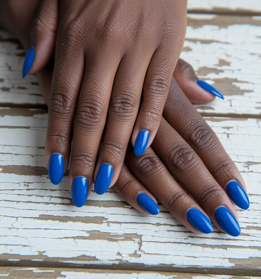 Trendy Fall 2025 Nail Colors for Dark Skin – Cobalt Almonds Crisp and Electric
