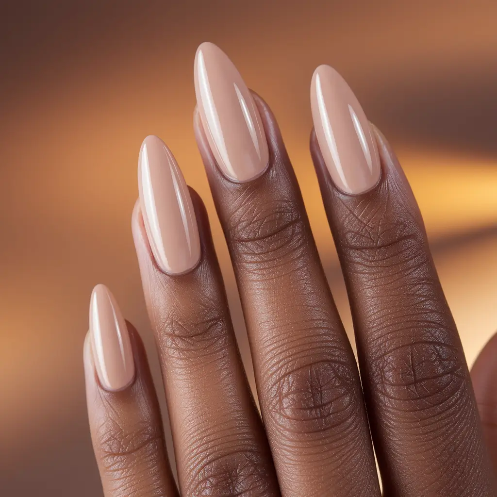 Trendy Fall 2025 Nail Colors for Dark Skin – Porcelain Latte Almonds